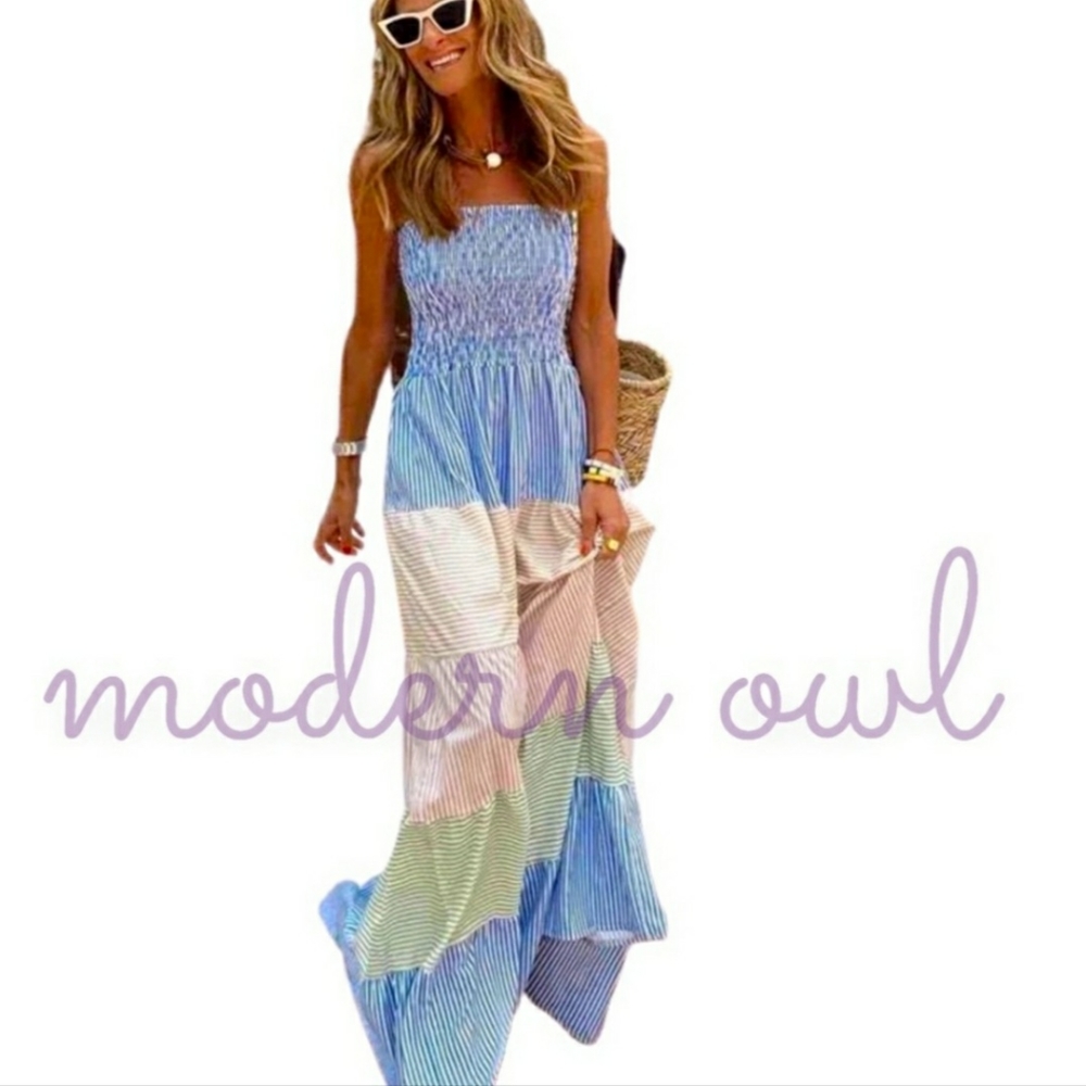 Striped Tiered Maxi Dress! Beachcore!!!!